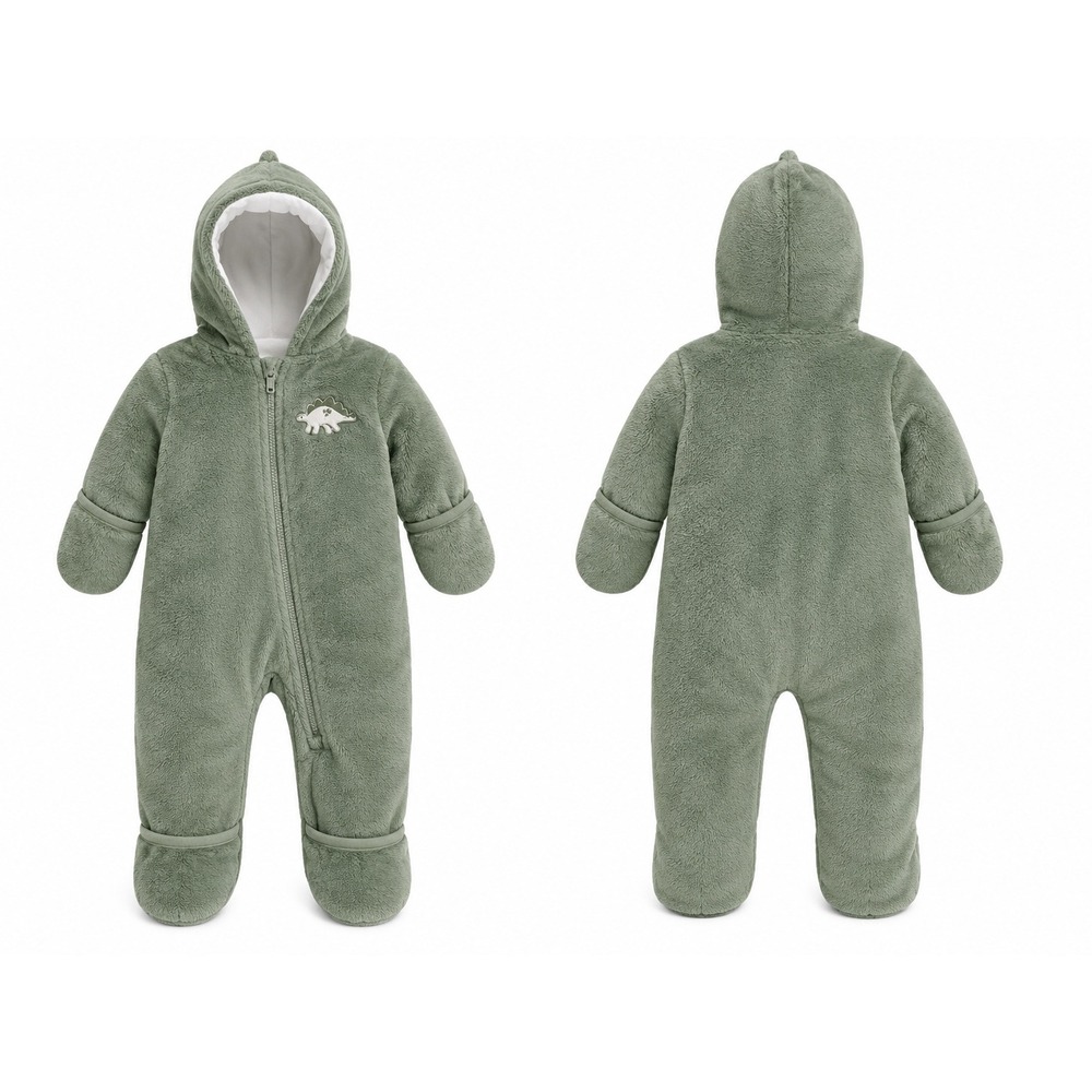 Carter's Baby Snowsuit 6-9M Green Dinosaur Fleece Hooded Pram Bunting Footed